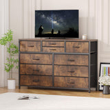 Garvee Wide 10 Drawer Dresser,TV Stand Entertainment Center Fabric Storage Dressers Drawers for Bedroom, Hallway, Nursery, Closets, Steel Frame, Wood Top (RUSTIC) - Rustic Brown