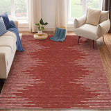 Garvee Washable Rugs 9 x 12 Rug for Living Room Farmhouse Area Rug for Bedroom large Rug Striped Modern Non Slip Carpet Stain Resistant Throw Rugs for Dining Room Office Classroom, Red - Red