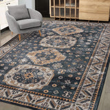 Garvee Large Living Room Rug 6x9 Area Rug Machine Washable Rug Indoor Non-Slip Vintage Rug Indoor Boho Retro Accent Rug Oriental Rug for Bedroom Kitchen Home Office, Blue 6' x 9' - Inky Blue