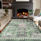 Garvee Large Washable 9x12 Area Rugs Non Slip Rug Low Pile Rug Floor Carpet Distressed Printed Area Rug Soft Area Rug for Living Room Bedroom Dinning Room Kitchen Indoor Green - Green