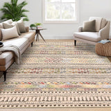 Garvee Living Room Area Rug 9x12 Boho Rug Indoor Non-Slip Large Bedroom Rug Stain Resistant Throw Floor Carpet Gometric Dining Room Rug Moroccan Accent Rug for Home Office, Multi/Brown - Colorful Brown