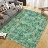 Garvee Area Rugs Vintage Oriental Printed Distressed Design Washable Low Pile Soft Carpet 5x7Ft Green - Green