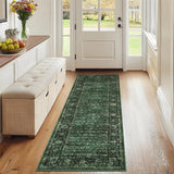 Garvee Floral Kitchen Rugs 2x6 Washable Non Slip Ultra Thin Low Pile Runner Rug Green - Green