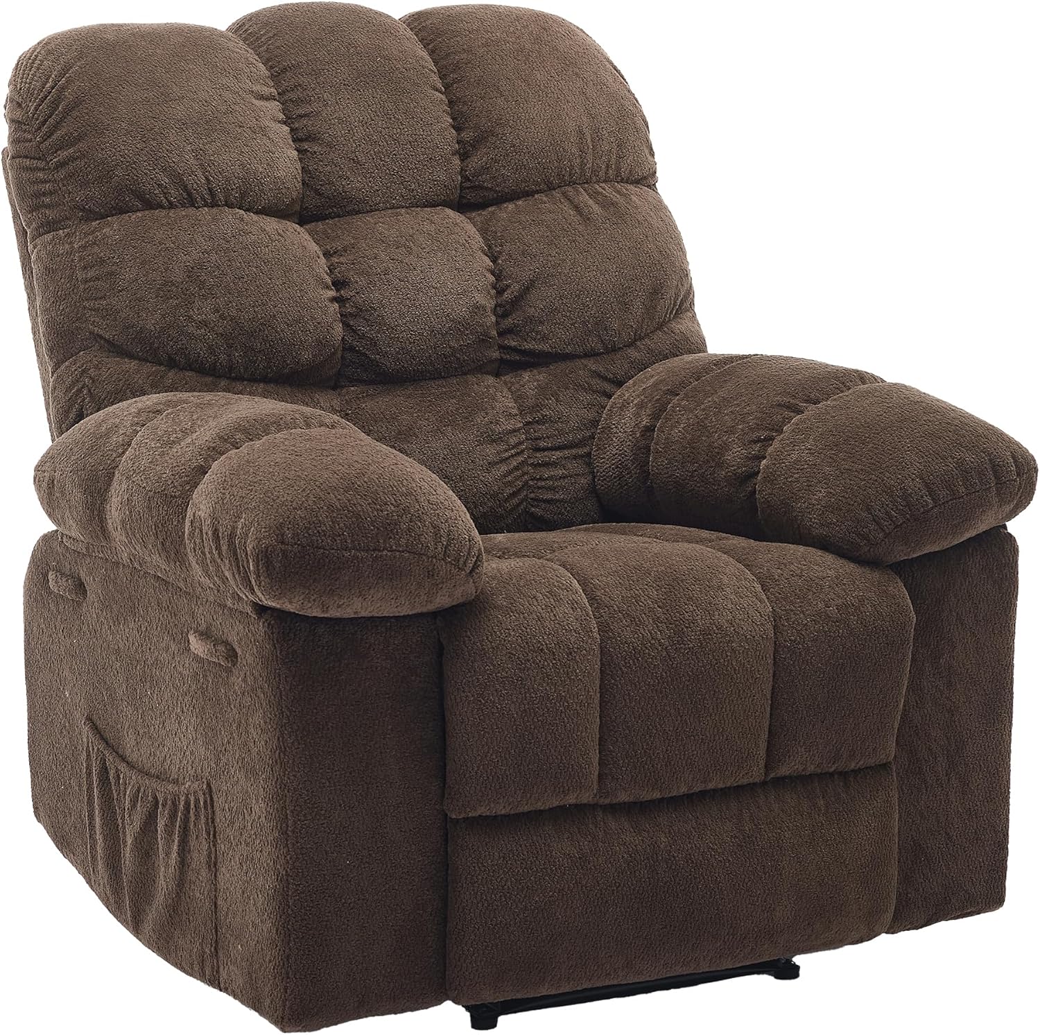 Garvee Manual Recliner Chair for Living Room, Overstuffed Fabric Reclining Sofa with Side Pockets, Ergonomic Upholstered Lazy Chair with Q235 Steel Frame for Adults (Brown)