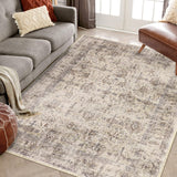 Garvee Oriental Beige 8x10 Washable Area Rug – Vintage Distressed Non-Slip Low-Pile Soft Carpet for Living Room, Bedroom, Dining Room, or Office - Beige
