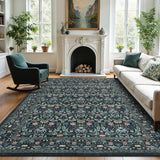 Garvee Washable 5x7 Area Rug Non-Slip Low Pile Stain Resistant Soft Carpet for Living Room Bedroom Dining Room Office Dark Black - Dark Black