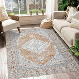 Garvee 8x10 Area Rug Vintage Distressed Machine Washable Area Rug for Living Room Bedroom Traditional Medallion Non-Slip Stain Resistant Accent Rug Carpet for Home Floor Decoration, Orange - Orange Pink