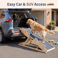 Garvee Wooden Adjustable Dog Ramp for Bed Couch Pet Ramp for Small or Large Dog with Non-Slip Surface Portable Dog Car Ramp for SUV Car. RVs & Truck. Up to 250 LBS