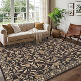 Garvee Botanical Print Washable Rug 5x7 Non-Slip Low Pile Area Rug Brown for Living Room Bedroom Kitchen - Brown