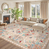 Garvee Washable Floral 8x10 Rug, Distressed Oriental Low Pile Non Slip Carpet for Living Room, Bedroom, Dining Room, Taupe - Taupe
