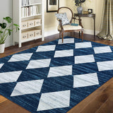 Garvee Area Rug Geometric Washable Living Room Rug Large 10'x13' Blue Low Pile Non Slip - Dark Blue