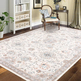 Garvee Area Rug 10x13 Washable Rugs for Living Room Extra Large Boho Vintage Area Rug for Bedroom Distressed Oriental Office Carpet Low Pile Neutral Soft Nursery Rug Non Slip Farmhouse Rug Beige - Beige
