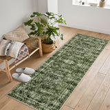 Garvee Washed Back Low Pile Area Rug for Living Room 2x6ft Washable Non Slip Carpet Green - Dark Green