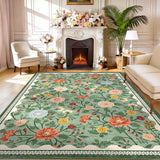 Garvee Washable 9x12 Area Rugs Non Slip Farmhouse Floral Print Accent Carpet Green Ultra Soft Low Pile - Green