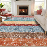 Garvee Boho Red Multi 8x10 Living Room Rug Washable Rug Premium Large Living Room Rug Modern Geometric Rugs Colorful Soft Non Slip Rug Non Shedding Low Pile Printed Floor Carpet for Dining Table Bedroom - Red Multi