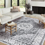 Garvee Area Rug | Rugs for Living Room | Washable – 8x10 Boho Vintage Floral Area Rugs, Soft Faux Lamb Velvet Rug & TPR Non-Slip Backing Carpet for Bedroom,Bathroom, Dining Room, Kitchen, Entryway & Office - Dark Gray