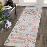 Garvee Boho Runner Rugs 2x6 Washable Entryway Runners Ultra-Thin Non-Slip Hallway Rug Runner Bohemian Floral Printed Area Rug Aesthetic Accent Rug Oriental Distressed Low Pile Floor Carpet Pink - Pink