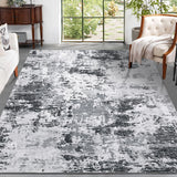 Garvee Abstract Grey 10x13 Large Washable Rugs for Living Room Non Slip Modern Abstract Bedroom Rug Ultra-Thin Low Pile Non-Shedding Farmhouse Rug Contemporary Foldable Rug for Dining Room Under Table Office - Gray