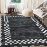 Garvee Bordered Dark Gray 5x7 Washable Rug for Living Room Large Bedroom Scalloped Rug Non Slip Stain Resistant Modern Border Throw Carpet Soft Boho Rug for Dining Room Nursery Home Office - Dark Gray