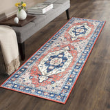 Garvee 2' x 6' Reddish Pink & Blue Oriental Runner Rug, Washable Non-Slip Low-Pile Rug for Hallway, Kitchen & Entryway - Pink