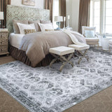 Garvee Grey Area Rug 5x7 Geometric Pattern, Machine Washable, Chenille Material, Anti-Slip, Foldable, Ideal for Living Room - Gray