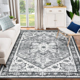 Garvee Area Rug, 5x7 Rugs for Living Room,Washable Vintage Rug, Non-Slip Low Pile Throw Soft Rugs with Rubber Backing, Washable Rugs, Kitchen Rugs,Vintage Rugs,Washable Rug, Carpet for Dining Room - Gray