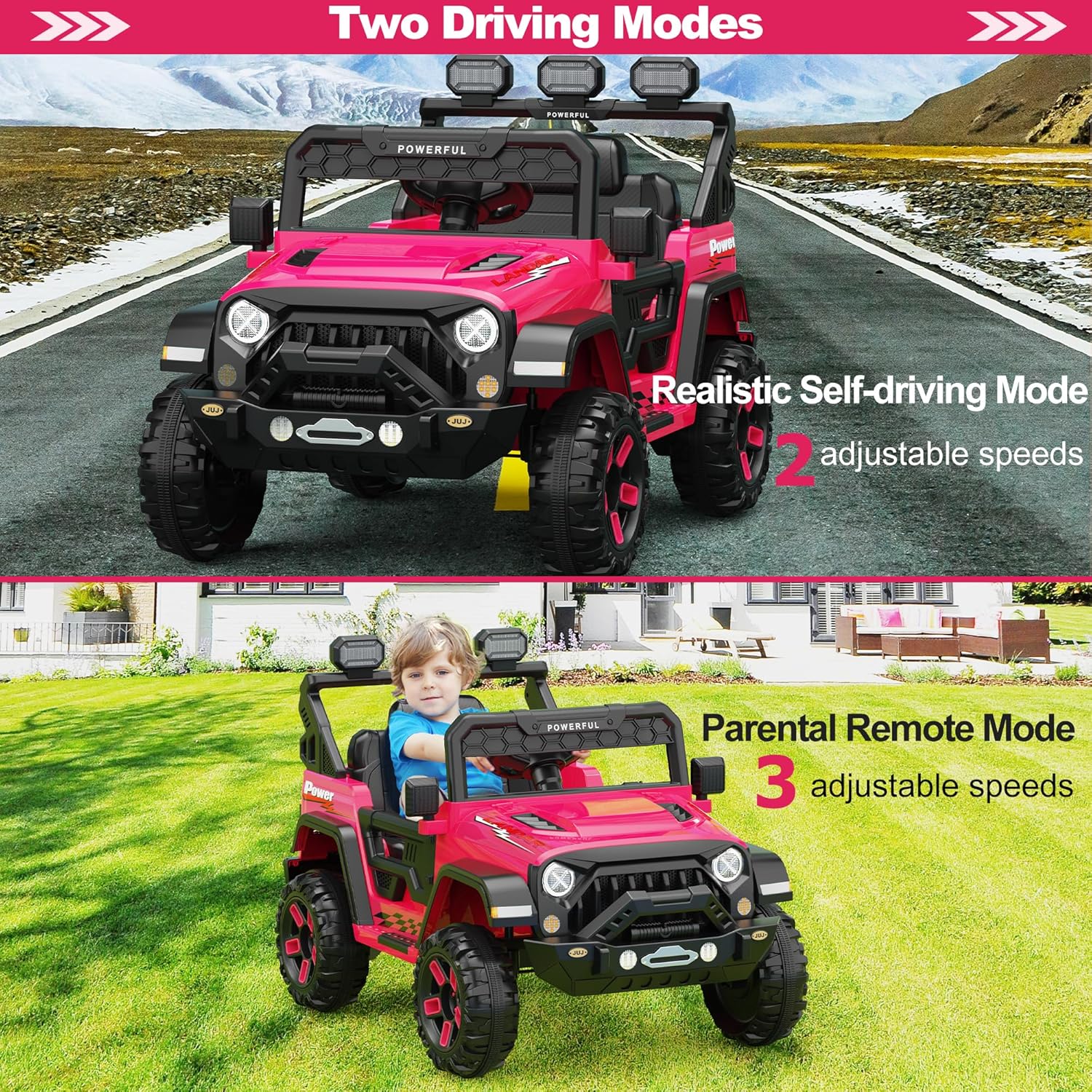 Garvee Ride - P Series: 3-6, Ride on Car with 2.4G Remote Control, 12V Battery Powered Electric Car for kids with 3 Adjustable Speeds, Soft Start, Battery Display, Music (Rose Red)