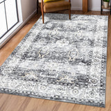 Garvee Vintage Washable Area Rug Small Entryway Rug with Non-Slip Backing Washable Boho Accent Floor Cover Carpet Oriental Accent Indoor Bedroom Rug Distressed Carpet for Living Room Office, Grey - Gray