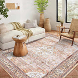 Garvee Living Room Rug 10x13 Vintage Medallion Washable Soft Non-Slip Bedroom Carpet Orange - Orange