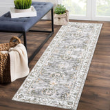 Garvee Oriental Grey-Green 2x6 Vintage Medallion Floral Runner, Washable Non-Slip Stain Resistant Traditional for Hallway Kitchen - Gray-Green