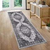 Garvee Washable Runner Rug 2x6 Vintage Non Slip Kitchen Rug Floral Oriental Low Pile Soft Bathroom Rug 2'x6' - Gray
