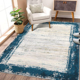 Garvee Large Rug 10x13 Washable Rugs Solid Living Room Rugs Bordered Rugs Modern Geometric Neutral Rug, Stain-Resistant Non-Slip Rugs for Living Room Farmhouse Soft Foldable Area Rug 10x13,Teal - Teal