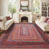 Garvee 8x10 Washable Area Rugs Modern Braided Printed Accent Rug with Non-Slip Backing, Foldable Low Pile Floor Cover, Bordered Indoor Carpet for Living Room, Bedroom, Colourful - Pink Multi