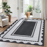 Garvee Washable Rugs 5x7 Bordered Non Slip Neutral Rug for Living Room Bedroom Dining Room Black Grey - Black Gray