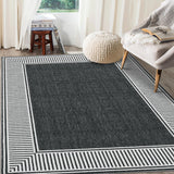 Garvee Bordered Black 8x10 Living Room Area Rug Modern Striped Border Throw Carpet with Rubber Backing Low Pile Stain Resistant Dining Room Rug Contemporary Bordered Carpet for Home Office, Black - Black