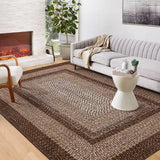 Garvee Bordered Brown 6x9 Braided Washable Rug, Low Pile Non-Slip Polyester Vintage Farmhouse Carpet for Living Room Bedroom - Brown