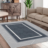 Garvee Bordered Large Area Rug 9x12 Modern Washable Rugs with Rubber Backing Non Slip Thin Rugs for Living Room Bedroom Dining Room Office, Dark Grey - Dark Gray