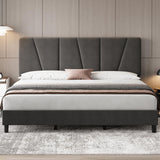 Garvee King Size Bed Frame with Adjustable Headboard, Linen Upholstered Platform Bed Frame with Strong Wooden Slats, Mattress Foundation, No Box Spring Needed, Easy Assembly, Gray - Dark Gray