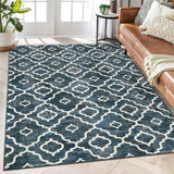 Garvee Washable Rug 8x10 Large Living Room Rug Boho Rug Modern Geometric Area Rugs for Bedroom Distressed Office Floor Carpet Low Pile Non Slip Dining Room Area Rugs Farmhouse Rug Blue Trellis Rug - Blue