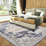Garvee 5x7 Vintage Washable Area Rug, Oriental Medallion Printed Indoor Rugs, Low Profile Pile Rubber Backing Ideal for Living Room Dining Room Bedroom Office - Black