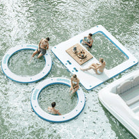 Garvee Inflatable Floating Dock 8 ft Round With 6 ft Central Hammock, Heavy Duty PVC, Pool Beach Ocean, Blue