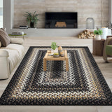Garvee Bordered Black Multi 3x5 Area Rug Washable Rug Living Room Modern Rug Boho Area Rug Non Slip Accent Rug Faux Wool Rug Retro Bordered Print Indoor Mat for Bedroom Kitchen - Black Multi