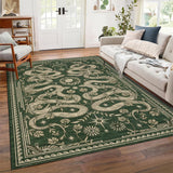 Garvee Snake Washable Rugs 5x7 Area Rug Green Non-Slip Low-Pile Carpet for Living Room Bedroom Nursery - Green