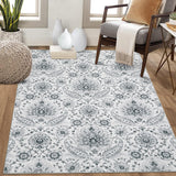Garvee Living Room Rug 10x13 Large Washable Non Slip Vintage Paisley Floral Grey Low Pile Carpet - Gray