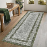 Garvee Bordered Green 2x6 Runner Modern Rug Soft Non Slip Runner Washable Non Shedding Floor Carpet, Distressed Geometric Hallway Runner, Indoor Printed Runner for Kitchen, Entrance - Green