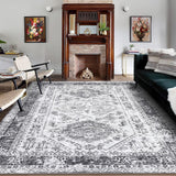 Garvee Oriental Area Rug 5x7 Washable Rug Stain Resistant Rugs Non Slip Entry Mat Large Soft Distressed Farmhouse Rugs for Bedroom Indoor Floor Accent Carpet, Grey - Gray