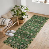 Garvee Area Rug Vintage Floral Carpet Machine Washable Non-Slip Low Pile for Living Room Bedroom 2x6Ft Green - Green