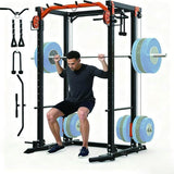 Garvee Power Cage Power Rack with Dual Pulley System Multi-Function Squat Rack with Cable Crossover Home Gym Black - Black