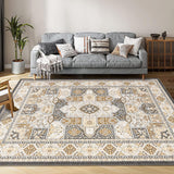 Garvee Area Rugs 5x7 for Living Room, Machine Washable Rugs Floor Carpet for Bedroom, Non-Shedding Vintage Rugs for Indoor High Traffic Areas, Low Pile Non-Slip Rug for Dining Room Office Home Decor - Camel yellow