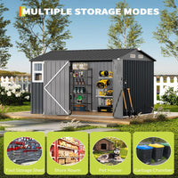 Garvee 6' x 8' Outdoor Storage Shed Metal Building with Lockable Doors & Windows Galvanized Steel Weatherproof Ventilated for Garden Backyard
